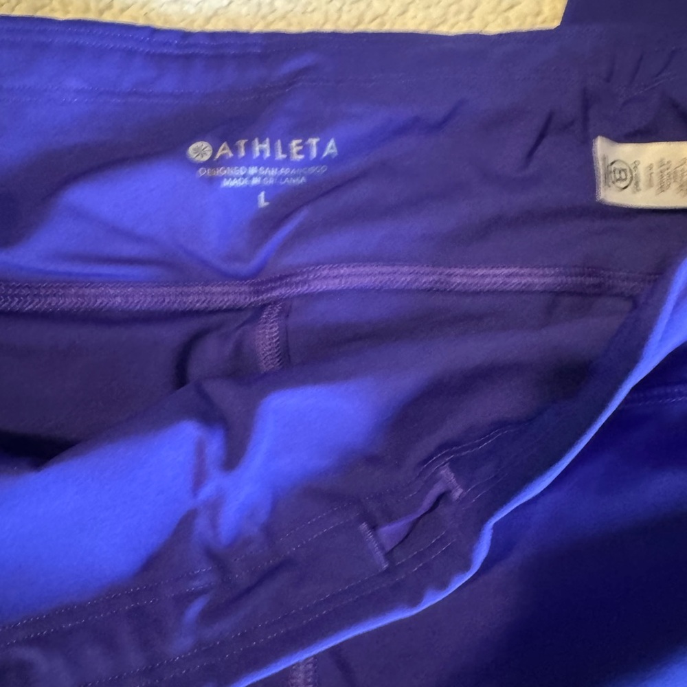 Athleta Blue Velocity 7/8 Leggings raw hem vented holes L